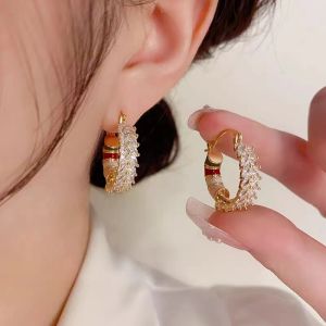 Korean Artistic Style Colorful Zircon Womens Earrings Fashionable Personality Circle Design High-End Sensation Small Audience