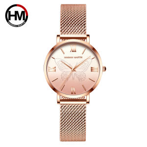 HANNAH MARTIN Brand Women Watch Original 3D Rose Gold 36mm Stainless Steel Mesh Belt With Japanese Quartz Movement Women Watches
