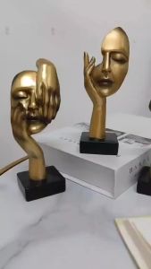 Creative Nordic Art Abstract Statue Character Face Sculpture Crafts Desktop Ornaments 16*6cm Resin Material Miniature Figurines Office Nordic Home Decor