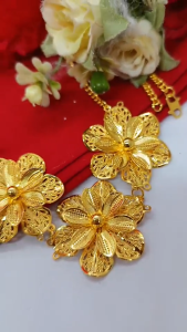 Set Dubai India Terbaru Import Gelang Kendari Bangle+Kalung (Panjang45cm)+Cincin Xuping Besar Bunga Lapis Emas 24k Gold Dubai