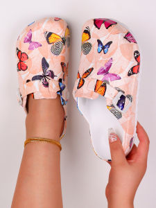 Ladies fashion butterfly print flat sandals comfortable all-season work shoes light flat soft bottom design adjustable.