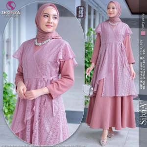 Silvia Set Dress Crinkle Mix Brukat Malika Gamis Wanita Terbaru 2024