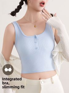 MiiOW | Cat Lady Short Sleeve Crop Top Womens Summer Breathable Tank Top With Chest Pad U-Neck Cotton Blend Outerwear Casual Wear