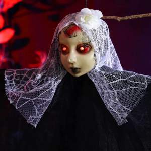 [SG Seller] 100x60cm Halloween Hanging Ghost Doll Glowing Red Eyes Haunted House Door Props Scary Decoration Decor