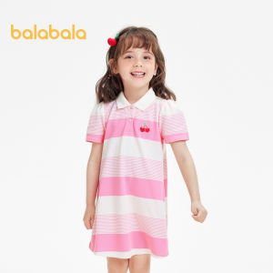 Balabala Childrens Dress Girls  2024 New Spring And Summer Childrens Dress Striped Polo  Artistic Tide