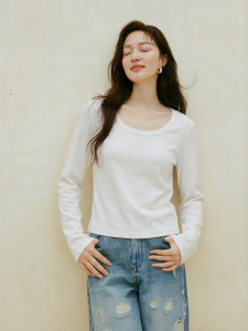 INMAN | Basic Slim Fit U-Neck Long Sleeve T-Shirt