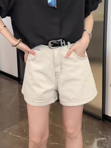 สูง เอว ทรงเอ ขากว้าง สั้น กางเกงยีนส์ ผู้หญิง ฤดูร้อน พรางหุ่น ใส่สบาย กางเกงลำลอง สูง เอว Ice Oxygen Cool Sensation