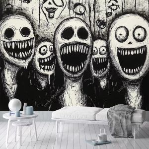 VIKAMA Kinh Dị Quái Vật Phác Thảo Tấm Thảm Đậm Quỷ Gothic Thẩm Mỹ Treo Tường Cho Phòng Ngủ Ký Túc Xá Thể Thao Điện Tử Trang Trí Phòng Polyester