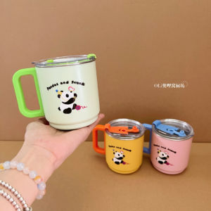 แก้วกาแฟมีฝาปิดทำจากเหล็กไนลอน 304 สำหรับคู่รัก ถ้วยดื่มน้ำสำหรับใช้ในบ้าน ความสวยงาม สไตล์การ์ตูน เหมาะสำหรับใช้ในชีวิตประจำวัน