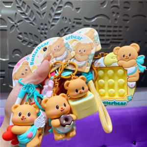 Butter Bear Couple Cute Keychain Furry Ball Bubble Board Stress Relief Creative Cultural Gift Keychain Pendant Decoration