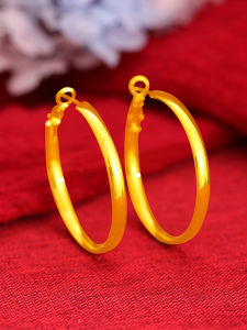 Fashionable Gold Plated Sand Gold Circle Earrings Non-Fading Glossy Original Design Alloy Ear Jewelry for Women
