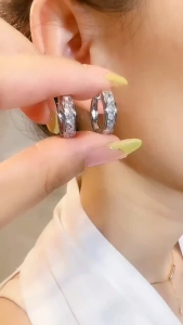 New Silver Shining Zircon Earrings Womens Circle Round Earrings Fashionable and Elegant Jewelry Birthday Gift
