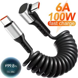 Coiled USB A To Type C Fast Charging Cable 90 Degree Right Angle Retractable USB-C Data Line for IPhone Samsung Car Cord