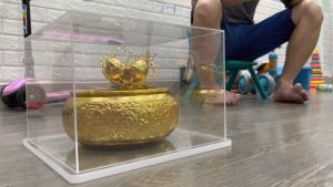 Bộ Ăn Trầu Bằng Đồng Dát Vàng Để Thờ Và Dâng Đền: Cơi trầu 15cm + Bộ Trầu Cau 5