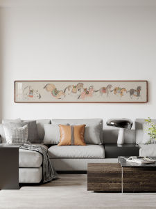New Chinese Style Horizontal Long Strip Hanging Painting Yan Lei Eight Horses Sofa Bedroom Bedside Scroll Decoration for Hotels