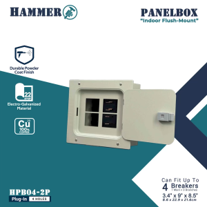 Hammer Panel Box for Plug-In Circuit Breaker 2-Pole "Indoor Flush-Mount" Pure Copper Busbar (Breaker NOT included)
