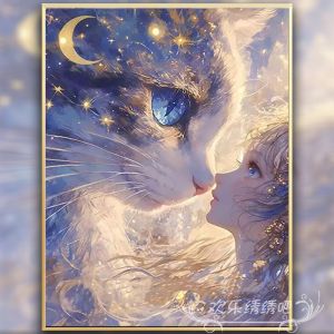 Simple Cross Stitch Kit Dreamy Cat Girl Handmade Living Room Hallway Full Embroidery DIY Easy to Sew Modern Minimalist Style