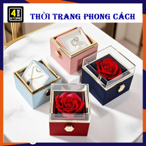 Hộp Đựng Nhẫn Xoay Kèm Hoa Hồng Vĩnh Cửu 2 Trong 1 Cao Cấp - Hộp Quà Xoay Bất Ngờ - Hộp Đựng Trang Sức Sang Trọng