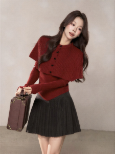 YIKEXIAOYEMEI | Áo Knit Phong Cách Học Viện Hàn Quốc Form Slim Fit