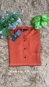 ☆ Brand Sempurna ☆ New Design Baju Kurta Slim Fit Cotton Warna Brick Orange Sedondon Baju Raya - D017K / KD