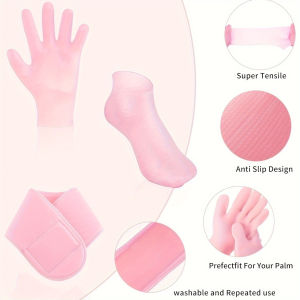 Reusable Silicone Moisturizing Gloves Socks Set Spa Gel Hand Foot Care Kit Washable for Dry Cracked Skin Repair Night Sleep Spa
