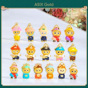 ASIX GOLD 916 24K 18K Gold Plated Enamel Color Labubu Pendant DIY Necklace Bracelet Accessories Cute Cartoon Trendy Jewelry Durable Hypoallergenic Lucky Gift Set