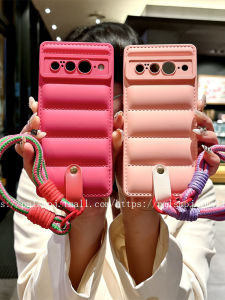 Google Pixel8PRO Silicone Phone Case with Lanyard Full Cover Protection Womens Cartoon Design Anti-Fall Soft Case Compatible with Pixel 7pro