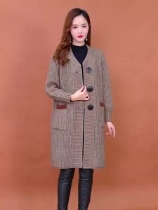 Guobioziy Womens Top 2026 New Style Hooded Patchwork Quilted Long Knit Cardigan Coat Combining Warmth And A Casual Vibe