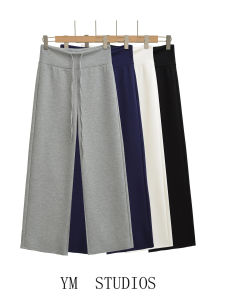 Womens High Waist Drawstring Grey Draped Sweatpants Loose Straight Leg Wide Leg Pants Comfortable Loose Fit Straight Cut