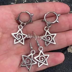Korean Gothic Grunge Jewelry for Women Vintage Punk Stainless Steel Star Swirl Rivet Earrings