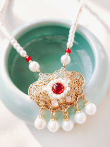 สร้อยคอไข่มุกสไตล์จีนสำหรับเด็ก ชุดฮันฟู เครื่องประดับสำหรับเด็กผู้หญิง จี้ลูกปัดหยดน้ำ ล็อคลูกปัดหยดน้ำ ประดับเครื่องประดับแบบโบราณ