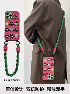 Cartoon Coal Ball Expression Stand Compatible with iPhone 15 pro Max Crossbody Phone Case Handheld Funny Huawei Pura70mate60