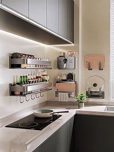 Wall Mounted Condiments Organizer Utensils Spice Rack Knife Holder Wall Mounted Kitchen Seasoning Storage Shelf Kitchen Wall Mounted Organizer