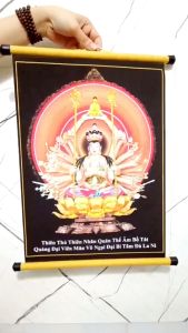 Tranh vải treo tường ngài Thiên Thủ Thiên Nhãn in trên vải lụa (vải sill) Decor Phòng