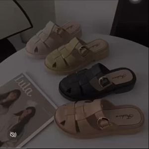 fashion women sandals round head slip on sandals casual loafer with strap breathable loafers 2403