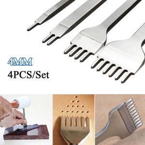 4Pcs Leather Chisel Hole Punch Stitching Tool Set 1/2/4/6 Prong Metal Leathe Sewing Tools