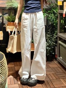 Early Autumn Washed Cotton Wide Leg Pants Womens Spring Autumn Thin Versatile Loose Slimming High Waist Drapey Straight Casual Pants