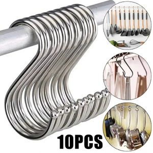 10PCS S Shaped Hooks Clasp Stainless Steel Railing S Hanging Storage Hook for Home Kitchen Bathroom Organizer Holder Tools