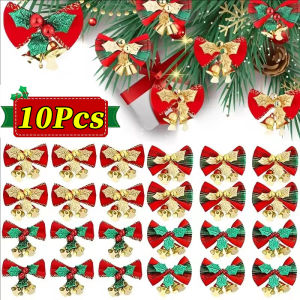10pcs Christmas Bowties with Small Bells / Mini Christmas Bowknot Christmas Tree Garland Decoration / Christmas Bells Bow Gift Hanging Hanging Decor / for New Year Party Christmas Decoration