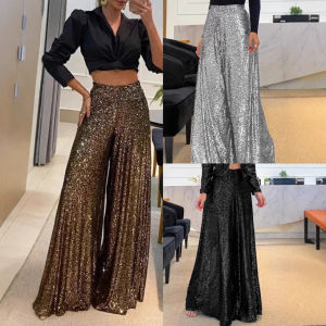 Womens solid color high waist wide leg pants