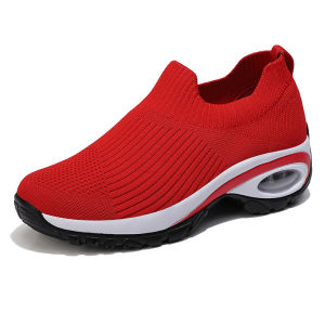 Slip On Lightweight Black Rubber Shoes For Women Jogging Sneakers Fly Woven Air Cushion Breathable Sports Shoes