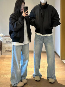 กางเกงยีนส์ทรงตรงหลวมๆ สีฟ้าอ่อน สไตล์อเมริกัน กางเกงขายาวเอวสูง กางเกงขายาวทรงหลวมสำหรับผู้ชาย กางเกงยีนส์ทรงหลวมสำหรับผู้ชาย