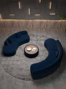 Blue Arc Sofa Modern Luxury Hotel Sales Office Reception Area Beauty Salon Lounge Velvet Fabric Non-Storage No Assembly