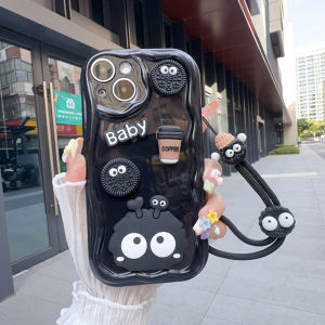 Cute Coal Ball Silicone Phone Case for Vivox100spro X90s/X80/X70/X60 Cartoon New Model Iqooneo9/12pro Protective Strap Y200 Y100 Female Hand Cord Y78 Anti-fall