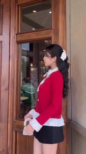 Áo sơ mi nữ len tăm co giãn phối bèo đinh nơ tiểu thư Gloria Shop