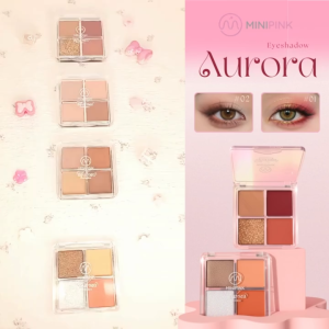 MINIPINK New Shimmer Aurora Eyeshadow Palette 4 Shades High Pigmented Matte Glitter Eye Makeup MP047
