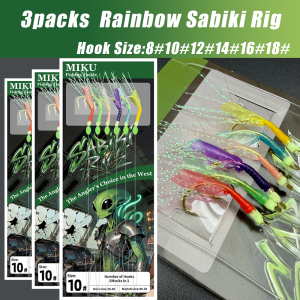 3packs Rainbow Sabiki rig 6-color fluorescent bead fishing line set with dazzling silver wires and high-carbon hooks