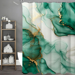 Green Marbled Flow Art Shower Curtain Bathroom Decorative Shower Curtain Waterproof Shower Curtain with Hooks