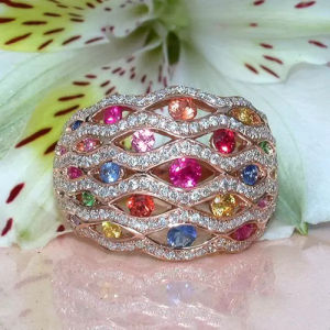 Huitan Hollow Women Ring Rose Gold Color Graceful Wedding Party Luxury Fashion Lady Jewelry with Multiple Colors CZ Accessories
