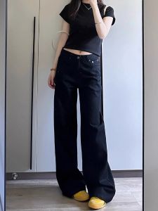 Quần Jeans Denim Ống Loe Màu Đen Cạp Thấp Rộng Cho Nữ Cao 180 Cm Quần Dài Thường Ngày Thu Đông 2025 Quần Jeans Denim